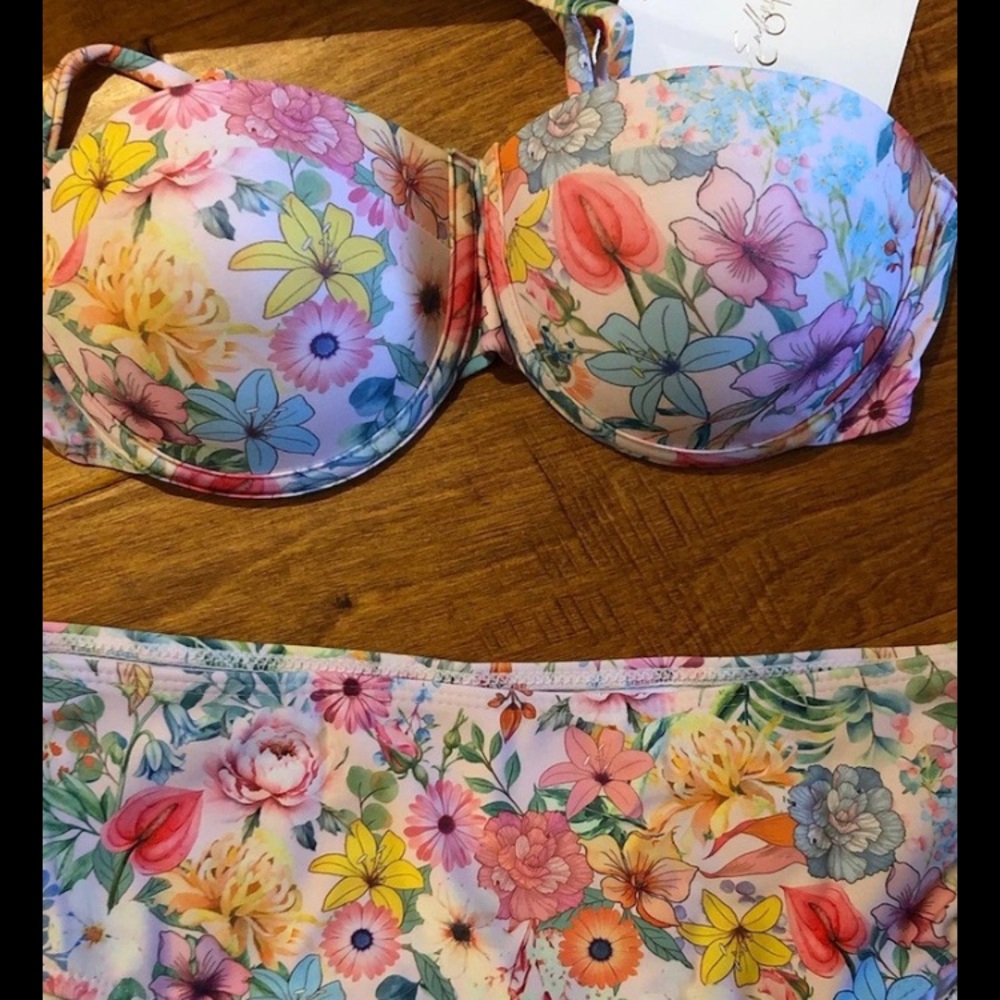 NWT ENDLESS MOON 2 Piece  Swimsuit SMALL Pink Floral $85 Padded Lift Cups